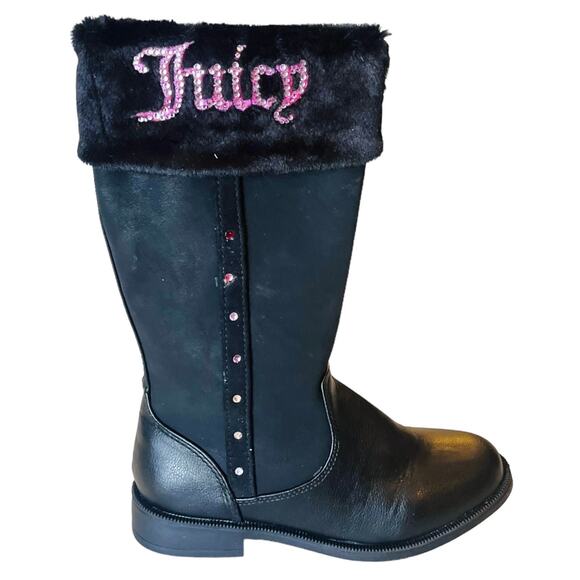 Juicy Couture LOOMIS BOOTS Little Girls 12 Black Vegan Suede Warm Sherpa Fur NEW - Picture 3 of 9